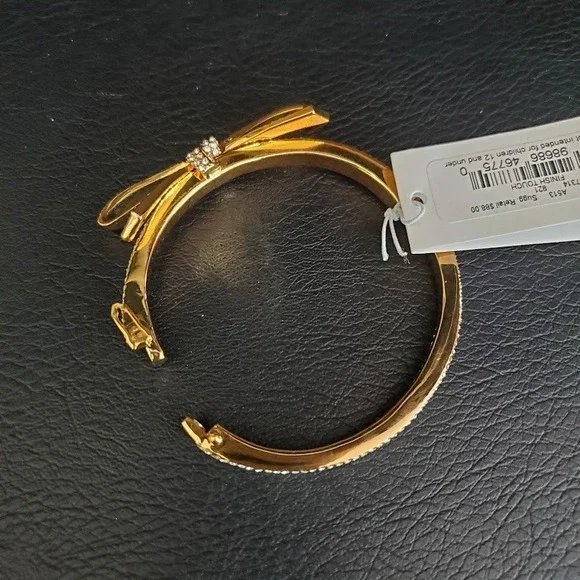 Kate Spade Finishing Touch Bow Hinged Bangle Gold Pave Crystal NWT and Pouch - Picture 7 of 9